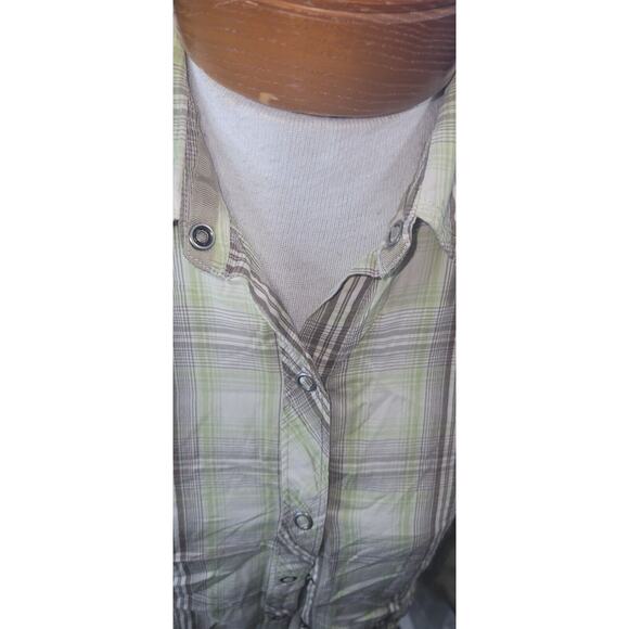 The North Face A5 Series Womens Med Green Brown Plaid Metal Snap Button Up Shirt - Picture 2 of 9
